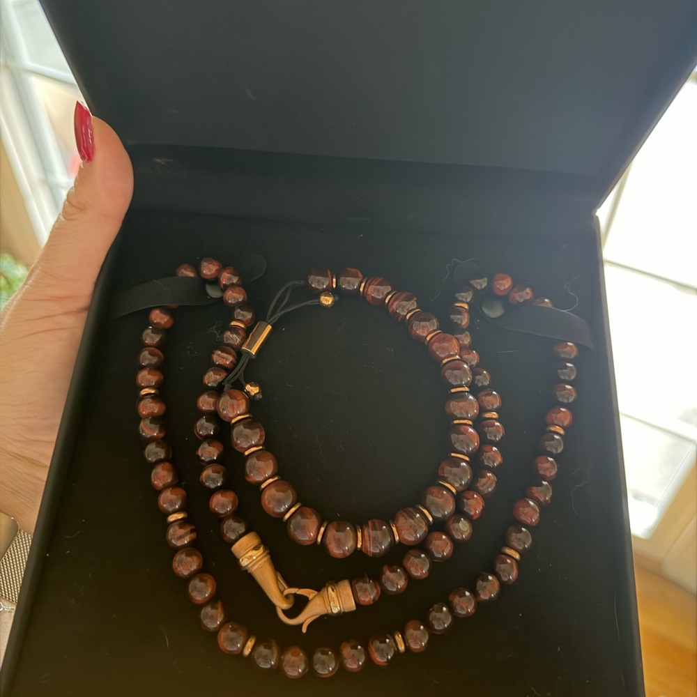 NWTKay Jeweler’s Men’s Tiger's Eye Bead Necklace & bracelet Stainless Steel